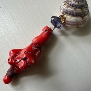 Red Coral  and amethyst drop earrings